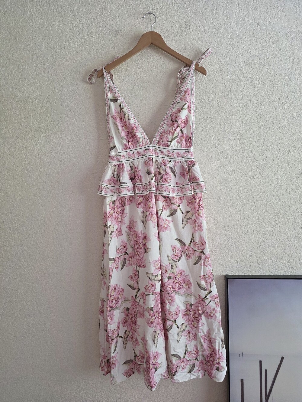 H&M FLORAL LINEN-BLEND PEPLUM DRESS SIZE M - Picture 15 of 16